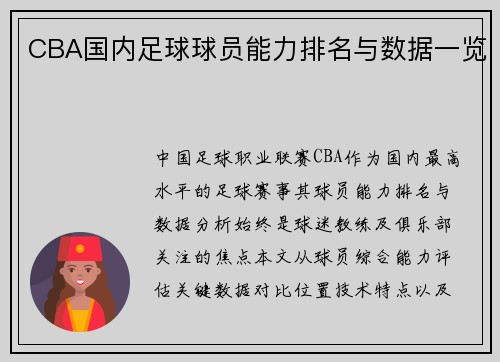 CBA国内足球球员能力排名与数据一览