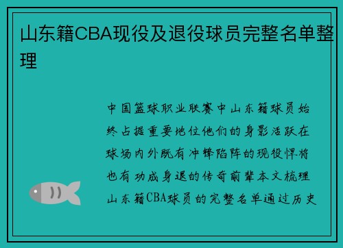 山东籍CBA现役及退役球员完整名单整理
