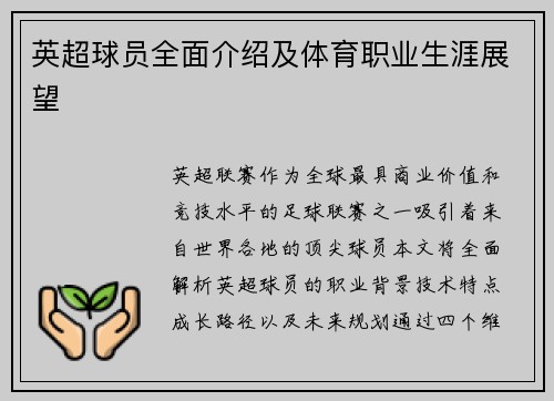 英超球员全面介绍及体育职业生涯展望
