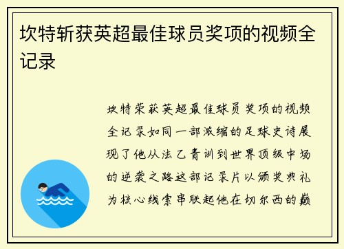 坎特斩获英超最佳球员奖项的视频全记录